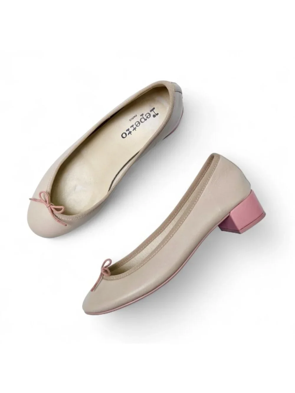 Rare Cream and Pink Repetto Camille Leather Heels - Size 38 EU/Size 7 US